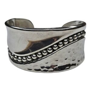 Vintage ATI Mexico 925 Sterling Silver Modernist Hammered Bead Cuff Bracelet